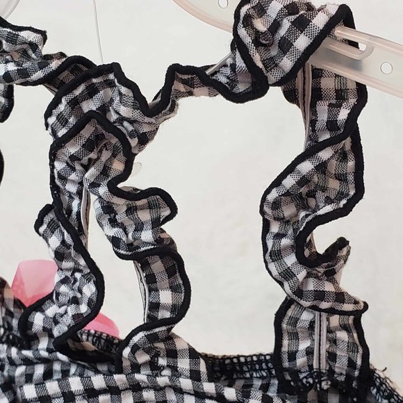 Smoochie Pooch B&W Gingham Ruffled Dog Dress Large & Pink White Polkadot Hat M/L - Picture 8 of 16